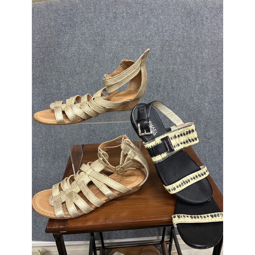 Lot of 2 Born Gold Gladiator Sandals & Michael Kors Snakeskin Sandals 7 Bundle